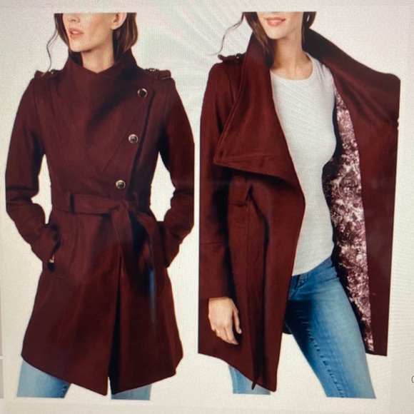 Women's Double-Breasted Burgundy Coat - Picture 1 of 11